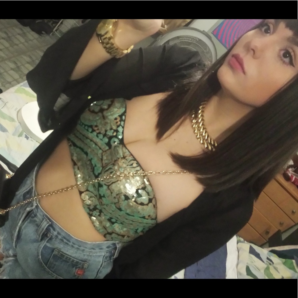 turquoise and gold sequin bralette